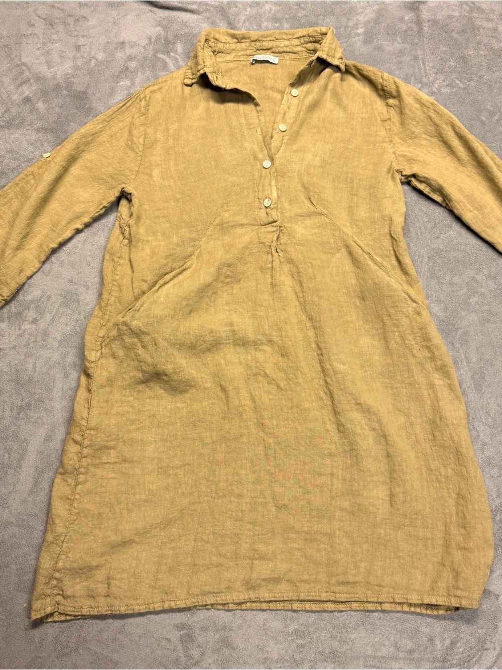 Elena Baldi Linen Dress Large Italy Boho Tunic Shirt Dress Olive Green - XL